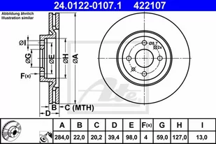 ATE TARCZA HAM 24.0122-0107.1 ALFA 145 1.8IE 16V 98-01, 2.0 16V TS 95-01. FIAT MULTIPLA 1.6 16V 99-, 1.9JTD 02-  24.0122-0107.1 - Tarcze hamulcowe - miniaturka - grafika 1
