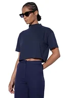 Koszulki i topy damskie - Trendyol Damska koszulka Basic Relaxed Basic Crew Neck, granatowy, XS - miniaturka - grafika 1