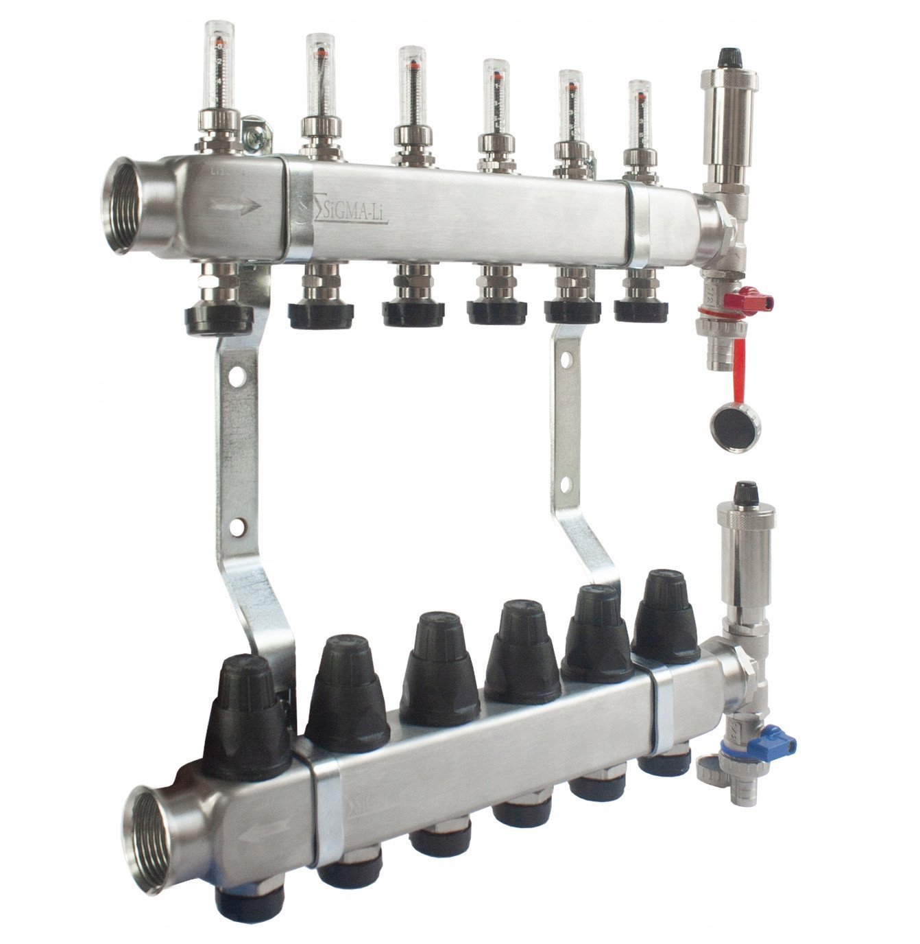 FERRO Rozdzielacz ze stali nierdzewnej INOX 14-drogowy z przepływomierzami, zaworami termostatycznymi