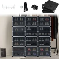 Szafki na buty - Stojak na buty 3*8 poziomów DIY szafka na buty PP plastikowy schowek na buty 24 przegrody z drzwiami Modułowy stojak na buty Oszczędność miejsca do sortowania butów, czarny CEEDIR - miniaturka - grafika 1