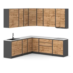 Meble kuchenne szare z drewnem narożne modułowy zestaw bella dąb wotan - Meble kuchenne Meble kuchenne szare z drewnem narożne modułowy zestaw bella dąb wotan - Meble kuchenne - miniaturka - grafika 1