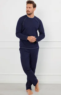 Piżama męska z długim rękawem i spodniami granatowa Salomon, Kolor granatowo-niebieski, Rozmiar S, Italian Fashion - Intymna - Piżamy męskie - miniaturka - grafika 1