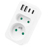 Wtyczki i adaptery - Gniazdko prądowe x2 + 4xUSB Maclean, rozgałęźnik z 2 gniazdami, 2xUSB A, MCE249 F/W - miniaturka - grafika 1