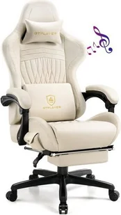 GTPLAYER Fotel gamingowy ACE PRO, ergonomiczny fotel biurowy z odchylanymi podłokietnikami i podnóżkiem, głośniki Hi-Fi, imponująca atmosfera dźwięku, kość słoniowa - Fotele gamingowe - miniaturka - grafika 1