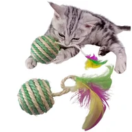 Zabawki dla kotów - Zabawka Dla Kota Kulka Z Piórkami Zielona - miniaturka - grafika 1