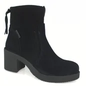 Botki damskie - Czarne botki damskie Nessi 23516 skóra modne klocek r.40 - miniaturka - grafika 1