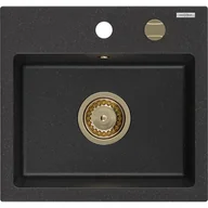 Zlewozmywaki - Mexen Milo zlewozmywak granitowy 1-komorowy 435 x 410 mm,  czarny/srebrny metalik, syfon złoty - miniaturka - grafika 1