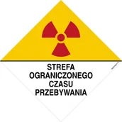 Systemy ekspozycyjne i znaki informacyjne - KA008 ZNAK OSTRZEGAWCZY DO OZNAKOWANIA STREFY OGRANICZONEGO CZASU PRZEBYWANIA, PN - PŁYTA PCV 1MM; (230X230MM) - miniaturka - grafika 1