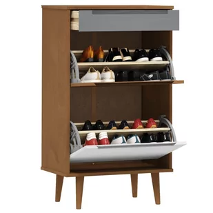 Szafka na buty, brązowa, 59,5x35x103 cm, lite drewno sosnowe - Szafki na buty - miniaturka - grafika 4