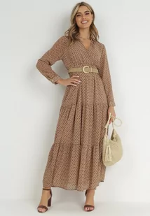 Ciemnobeżowa Sukienka Z Paskiem Deinene - Sukienki - miniaturka - grafika 1