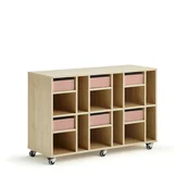 Meble do szkół i przedszkoli - Regał szkolny CASPER, 6 szuflad, 12 przegród, brzoza, ciemnoróżowy - miniaturka - grafika 1