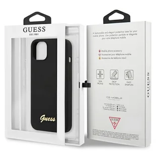 Guess GUHCP13MLSLMGBK iPhone 13 6,1" black/czarny hardcase Silicone Script Gold Logo - Etui i futerały do telefonów - miniaturka - grafika 5