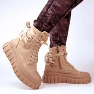 Botki damskie - NEWS 7378 botki damskie zimowe ocieplane workery camel - miniaturka - grafika 1