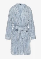 Szlafroki damskie - Jasnoniebieski Szlafrok Ozdobiony Tłoczeniem z Kieszeniami i Paskiem Evelisia - miniaturka - grafika 1