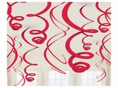 Balony i akcesoria - Dekoracja wisząca Swirl czerwona - 56 cm - 12 szt. - miniaturka - grafika 1