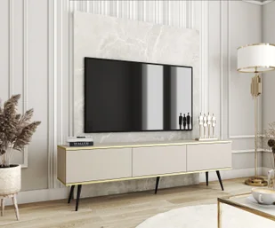 Modułowa szafka RTV Blum Oro Beige 175 z czarnymi nogami - do samodzielnego montażu, nowoczesny modny styl - funkcjonalny mebel do salonu - dostawa kurierem - ze względów bezpieczeństwa prosimy o montaż na ścianie - Szafki RTV - miniaturka - grafika 1