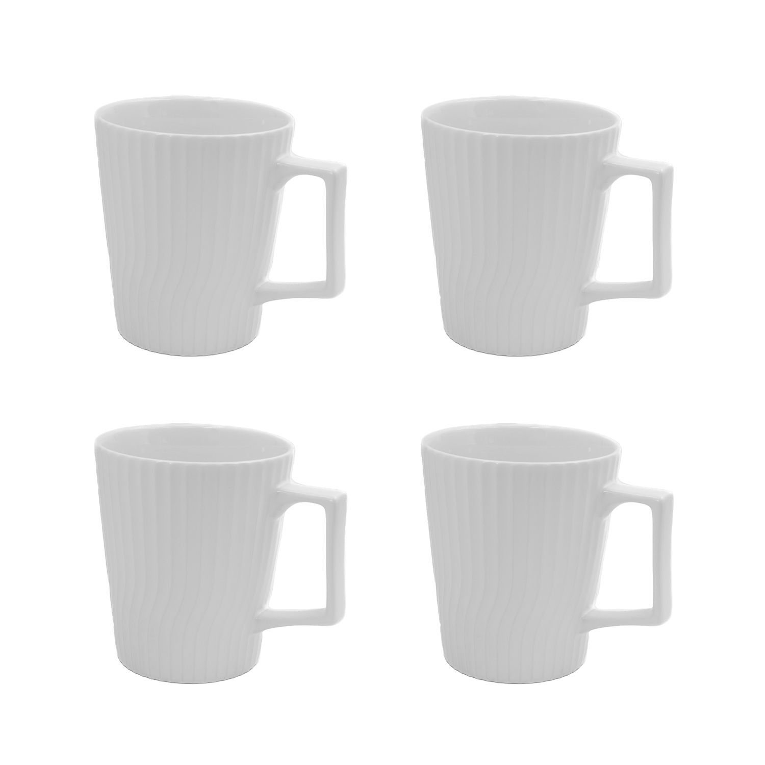 Intirilife 4x kubek do kawy w kolorze białym o pojemności 400 ml - 12,5 x 7,1 / 9,4 x 10,5 cm - Kubek do herbaty z rowkowanym wzorem, kubek z uchwytem, kubek do picia kawy, herbaty, mleka, kakao i wiele więcej