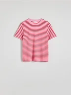 Koszulki i topy damskie - Reserved - T-shirt regular z merceryzowanej bawełny - intensywny róż - miniaturka - grafika 1