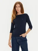 Bluzki damskie - Tommy Hilfiger Bluzka New Cody WW0WW40589 Granatowy Slim Fit - miniaturka - grafika 1