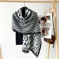 Apaszki i szaliki damskie - elegancki damski SZAL na zimę ciepły SZALIK szykowny 180x66 szaro-czarny - miniaturka - grafika 1