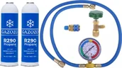 Narzędzia samochodowe - Litago Zestaw do napełniania czynnika chłodniczego gaz propan R290 POMPY CIEPŁA lodówki freon dwie butle - miniaturka - grafika 1