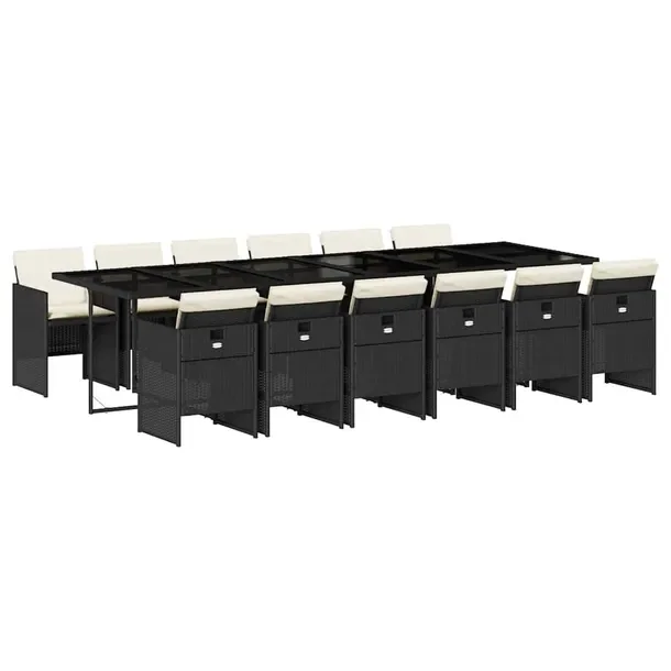 Zestaw Mebli Ogrodowych Rattan PE Czarny, Stół 330x106x73 cm, Krzesło 50