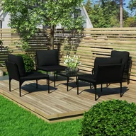 Meble ogrodowe - vidaXL 5-cz. zestaw wypoczynkowy do ogrodu, z poduszkami, PVC, czarny - miniaturka - grafika 1