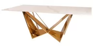 Stoły - Designerski złoty stół z marmurowym białym blatem 200x100x75 cm VCT2061-small - miniaturka - grafika 1