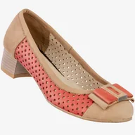 Czółenka - Czółenka Damskie Skórzane Buty Na Klocku Korda Czerwone 1148 Czerwony 40 - miniaturka - grafika 1