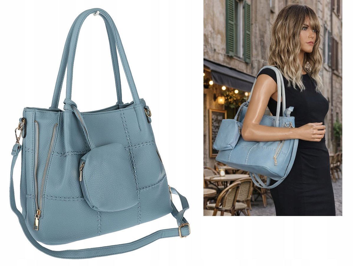 Torebka Damska Shopperka Pojemna Duża Modna Torba kuferek LH6022 Niebieska