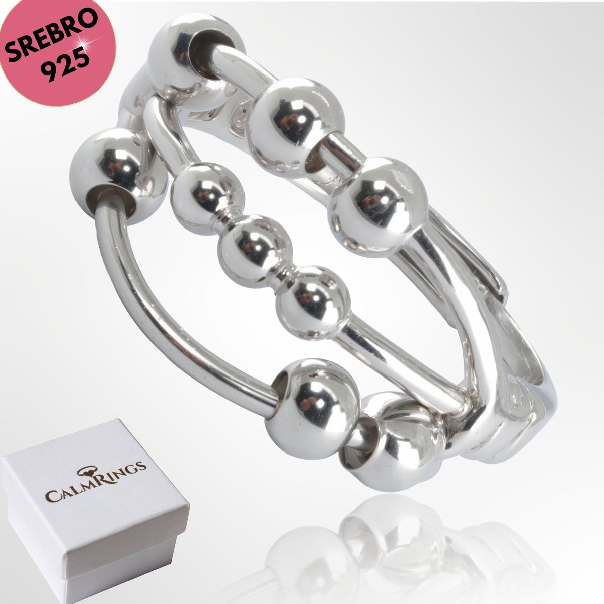 Elegancki pierścionek SREBRO 925 z antystresowymi ruchomymi kulkami, regulowany rozmiar [Regulowany]