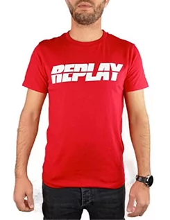 Koszulki męskie - Replay T-shirt męski, 555 Poppy Red, L - grafika 1
