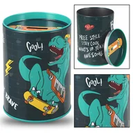 Skarbonki - Skate Dinozaur Metalowa skarbonka, okrągła skarbonka dla dzieci - miniaturka - grafika 1