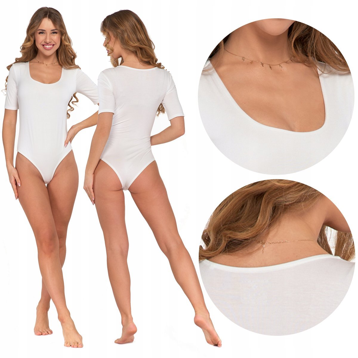 Białe DAMSKIE BODY z Wiskozy Krótki Rękaw Dekolt Łódka MORAJ r. 3XL