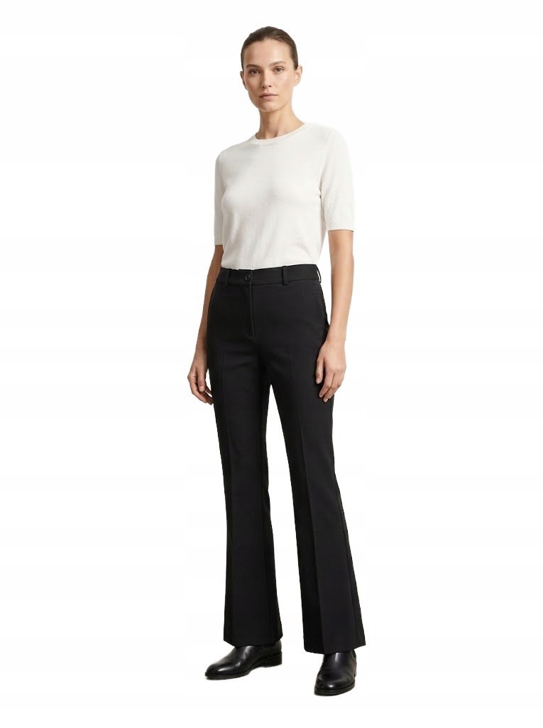 CZARNE SPODNIE WIZYTOWE DZWONY Z ZASZEWKAMI W KANT 38 OPA