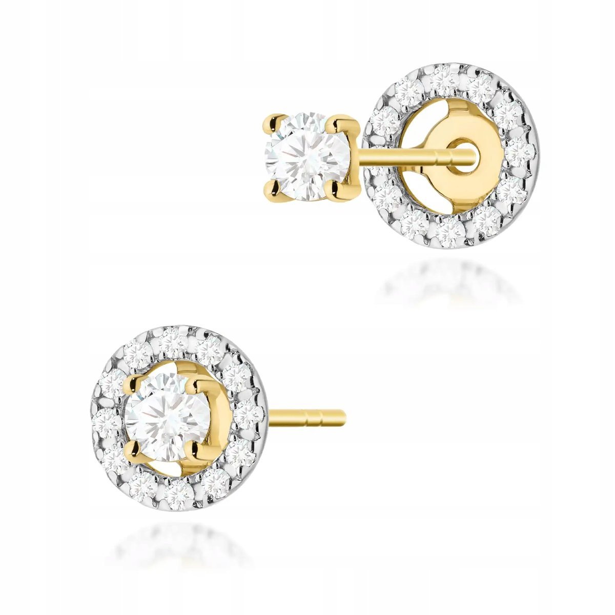Damskie kolczyki ze złota 585 z diamentem 0.10ct nowoczesne błyszczące 14kt