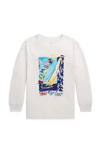 Polo Ralph Lauren longsleeve bawełniany dziecięcy kolor biały z nadrukiem - Bluzki dla dziewczynek - miniaturka - grafika 1