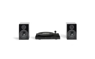 Pro-ject SET HIFI JUKEBOX E1 - Zestaw Gramofon Jukebox E1 + głośniki podstawkowe Speaker Box 5 Czarny - Zestawy stereo - miniaturka - grafika 1