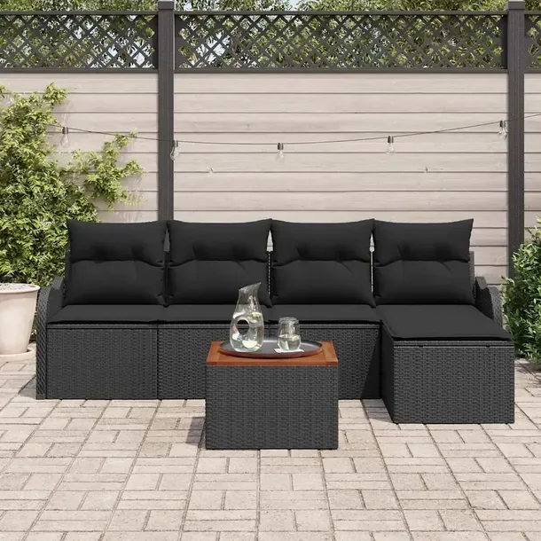 Zestaw Ogrodowy Sofa z Polirattanu, Stal, Drewno Akacjowe, Czarny, 55x55x37