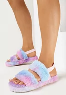 Kapcie damskie - Fioletowe Futrzane Kapcie z Elastycznym Paskiem na Piętę Biella - miniaturka - grafika 1
