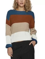 Swetry damskie - Vila Damski sweter z dzianiny Vioa L/S O-Neck Stripe Knit Top/Pb, niebieski, XS - miniaturka - grafika 1