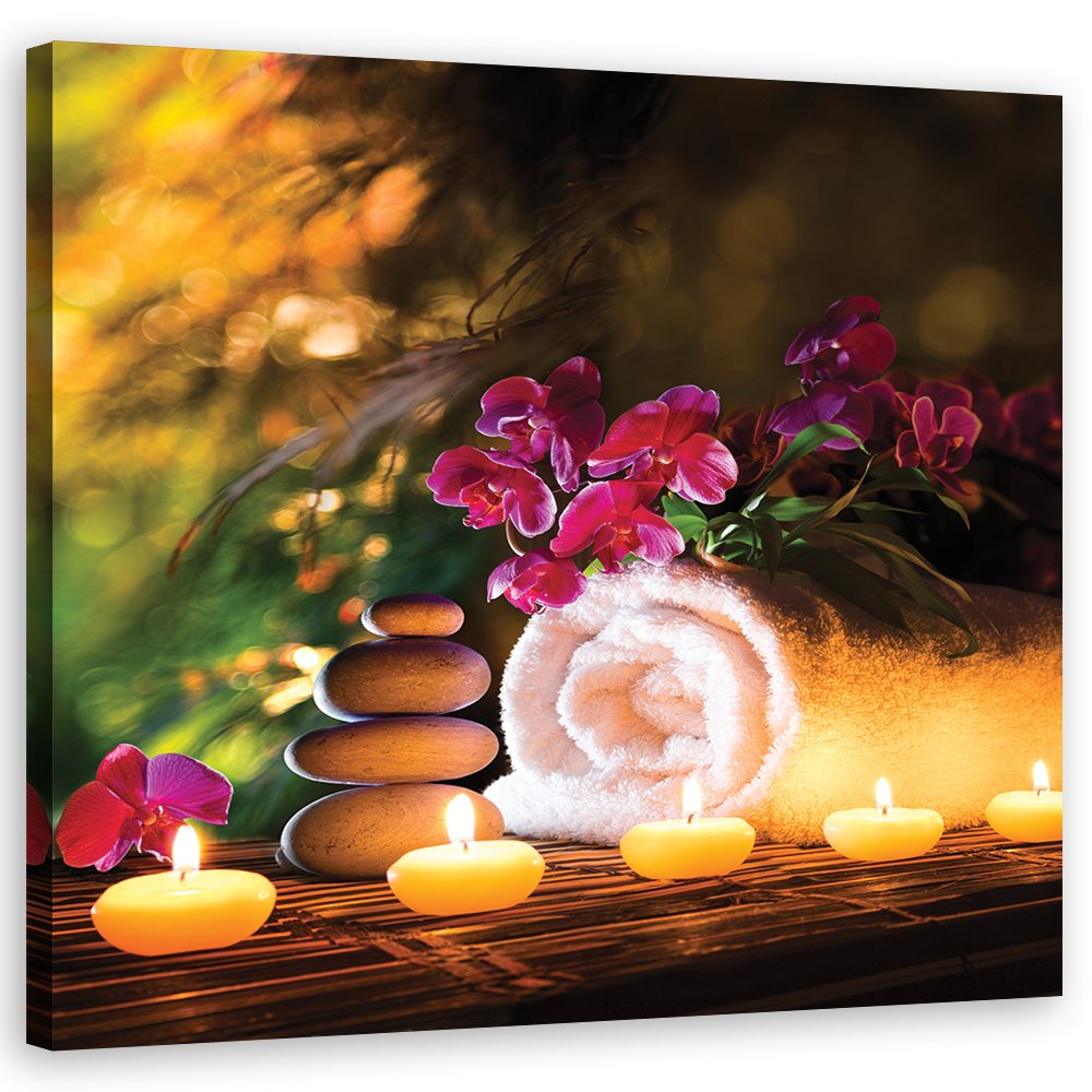 Feeby fototapeta na płótnie 50x50 Miejsce Orientalne Fioletowe Kwiaty Spa Zen Świeca
