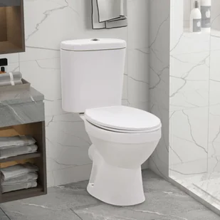 VidaXL Toaleta stojąca ze zbiornikiem, ciche zamykanie, ceramika biała - Miski WC - miniaturka - grafika 1