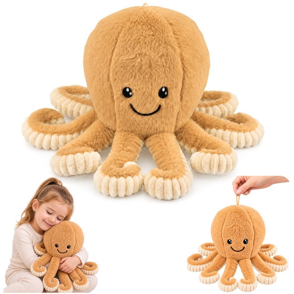 LeanToys Pluszowa Ośmiornica Maskotka Przytulanka Sprężyste Macki Beżowa 50 cm EDUKAMP 31842