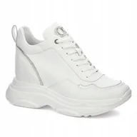 Półbuty damskie - BIAŁE SNEAKERSY CARINII B9061-I81-S58 SKÓRA KOTURN R.37 - miniaturka - grafika 1