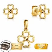 Zestawy biżuterii dla kobiet - KOMPLET ZŁOTY 585 14K KOLCZYKI ZAWIESZKA KONICZYNKA 16 MM ELEGANCKI - miniaturka - grafika 1