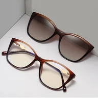 Okulary korekcyjne, oprawki, szkła - 2w1 Okulary damskie do komputera + nakładka przeciwsłoneczna na magnes Clip-On 25161E brązowy - miniaturka - grafika 1