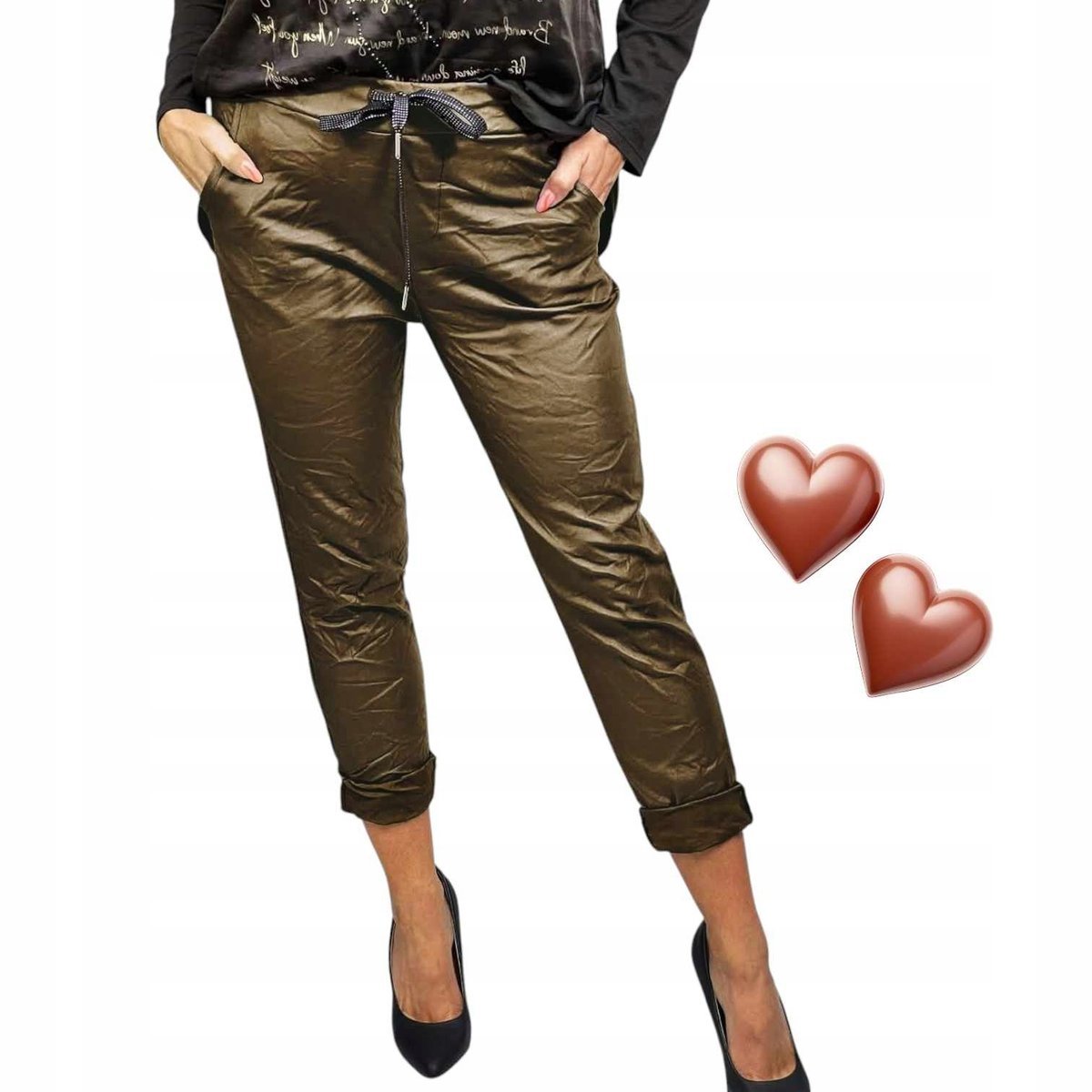 Spodnie gnieciuch lycra skóra skórki wygodna 46 48 3XL 4XL MATOWE ZŁOTO