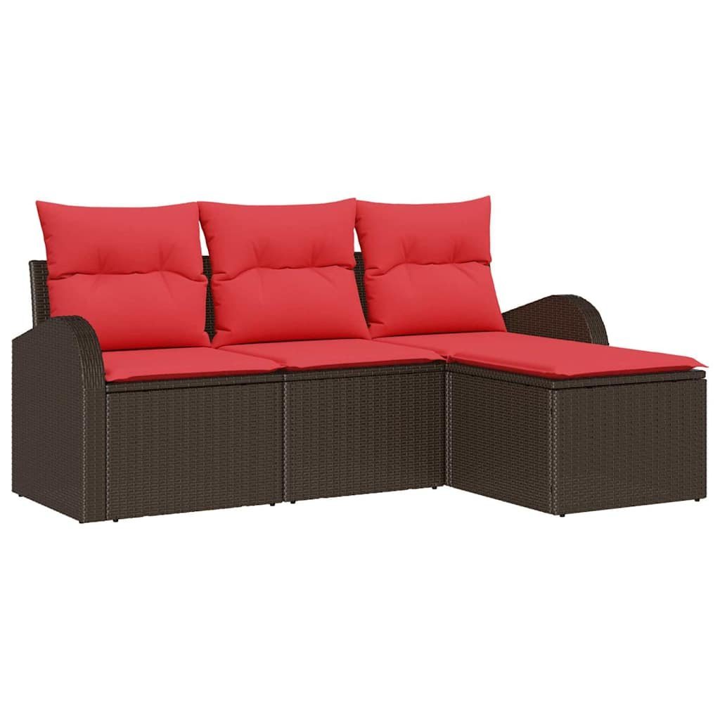 vidaXL Zestaw Sof z poduszką 4 pcs Brązowy i czerwony polirattan