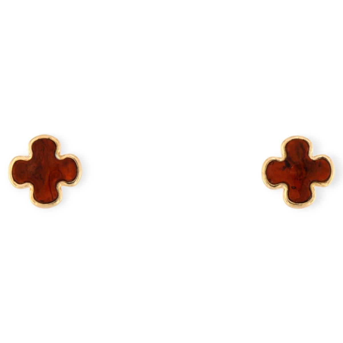 Kolczyki srebrne z bursztynem - Kolczyki koniczyna pozłacane - koniak